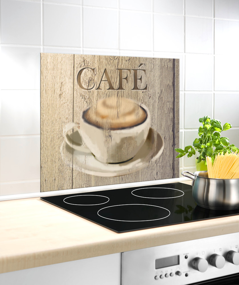 Fond de hotte, crédence cuisine verre "Café", 60x50 cm  Protection contre les éclaboussures pour la cuisinière ou l'évier