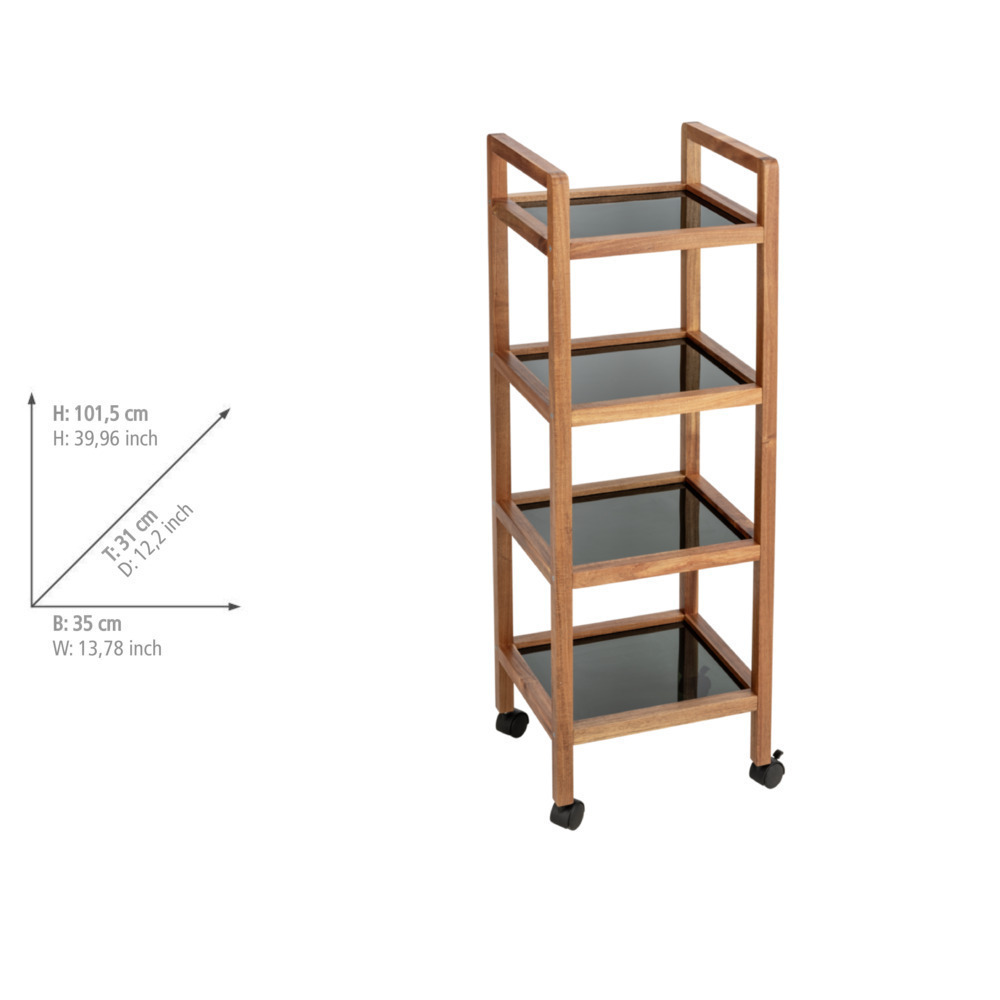 Étagère roulante Fondi, 4 niveaux  en bois d'acacia