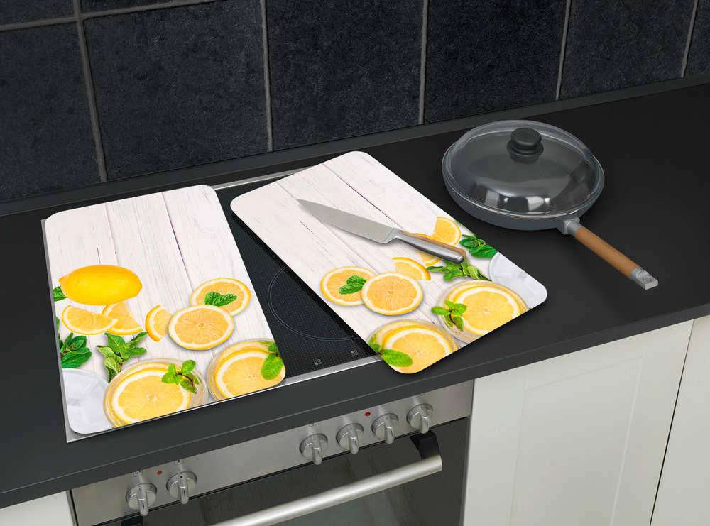 Protège-plaque universel Citrons  set de 2, pour tous les types de cuisinières