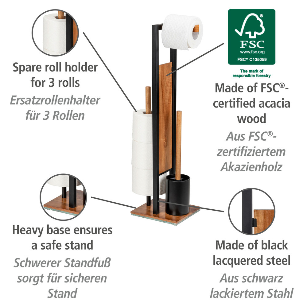 Combiné WC Rivalta Acacia  en acier laqué noir et en bois d'acacia certifié FSC®