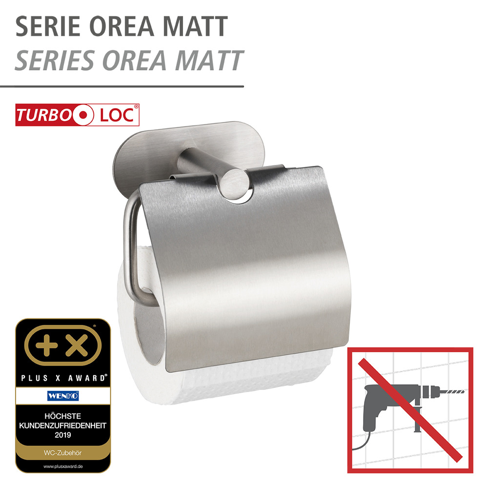 Turbo-Loc® Dérouleur papier WC avec couvercle Orea Mat  fixer sans percer