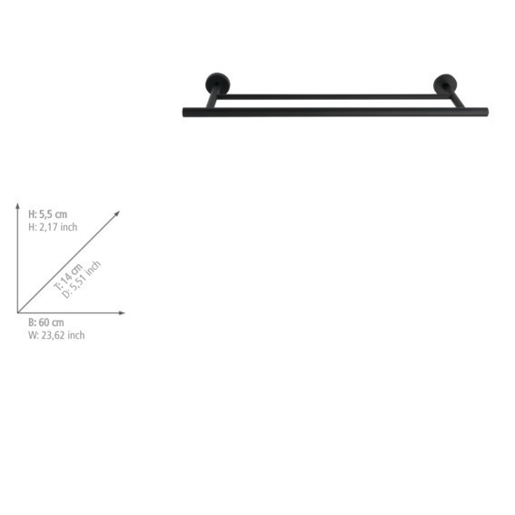 Barre porte-serviettes Duo Bosio Black mat acier inox  avec deux barres de suspension