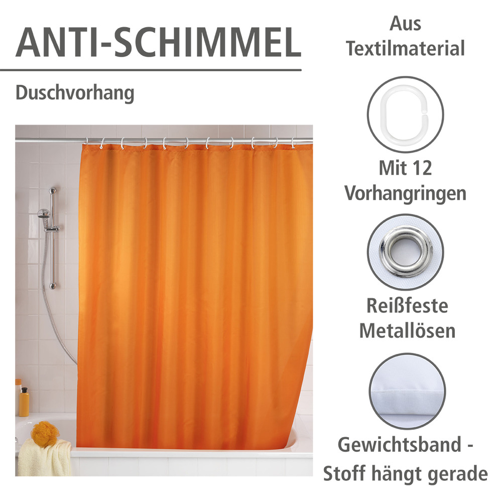 Rideau de douche anti-moisissure orange  lavable, 180 x 200 cm