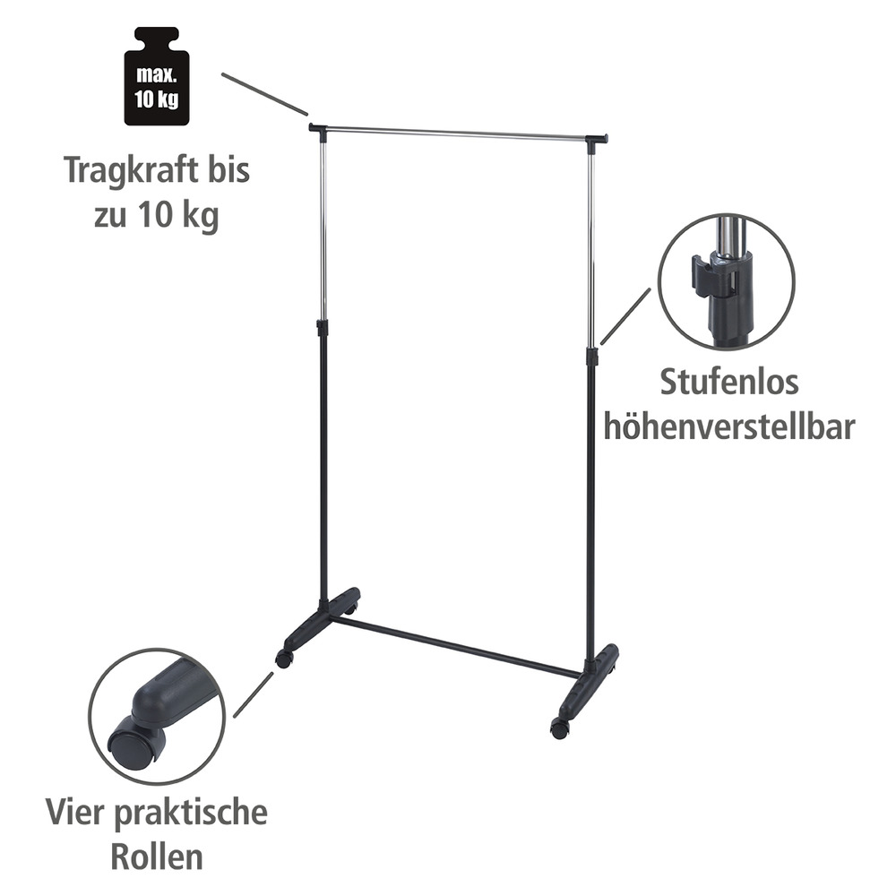 Portant vêtement sur roulette, hauteur ajustable, Mikey, 90x103-170x38 cm  réglable en hauteur, 4 roulettes