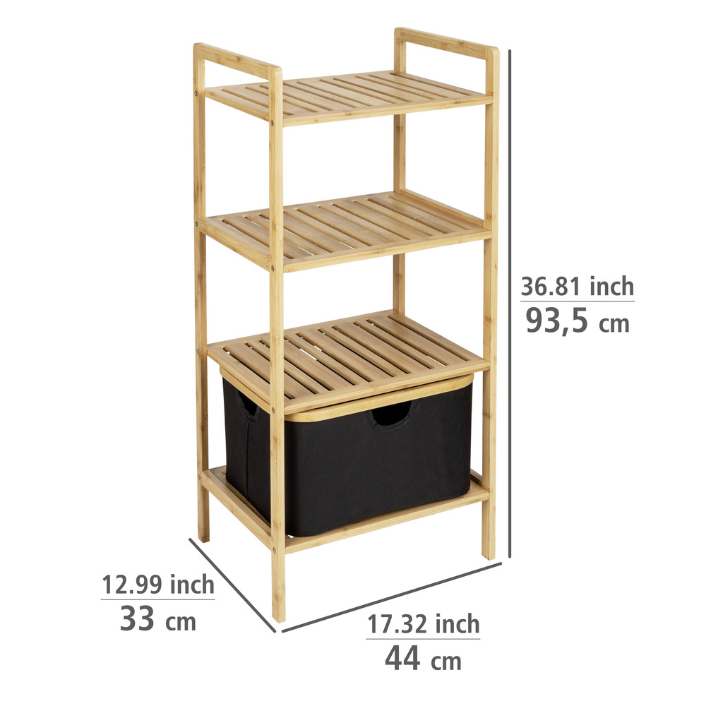 Étagère Ecori, 3 tablettes avec panier amovible  Bambou certifié FSC®, polyester recyclé