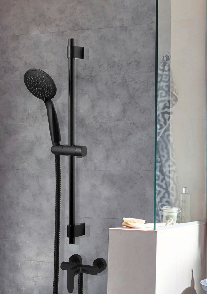 Set de douche inox Young 66cm, noir  Longueur barre : 66 cm