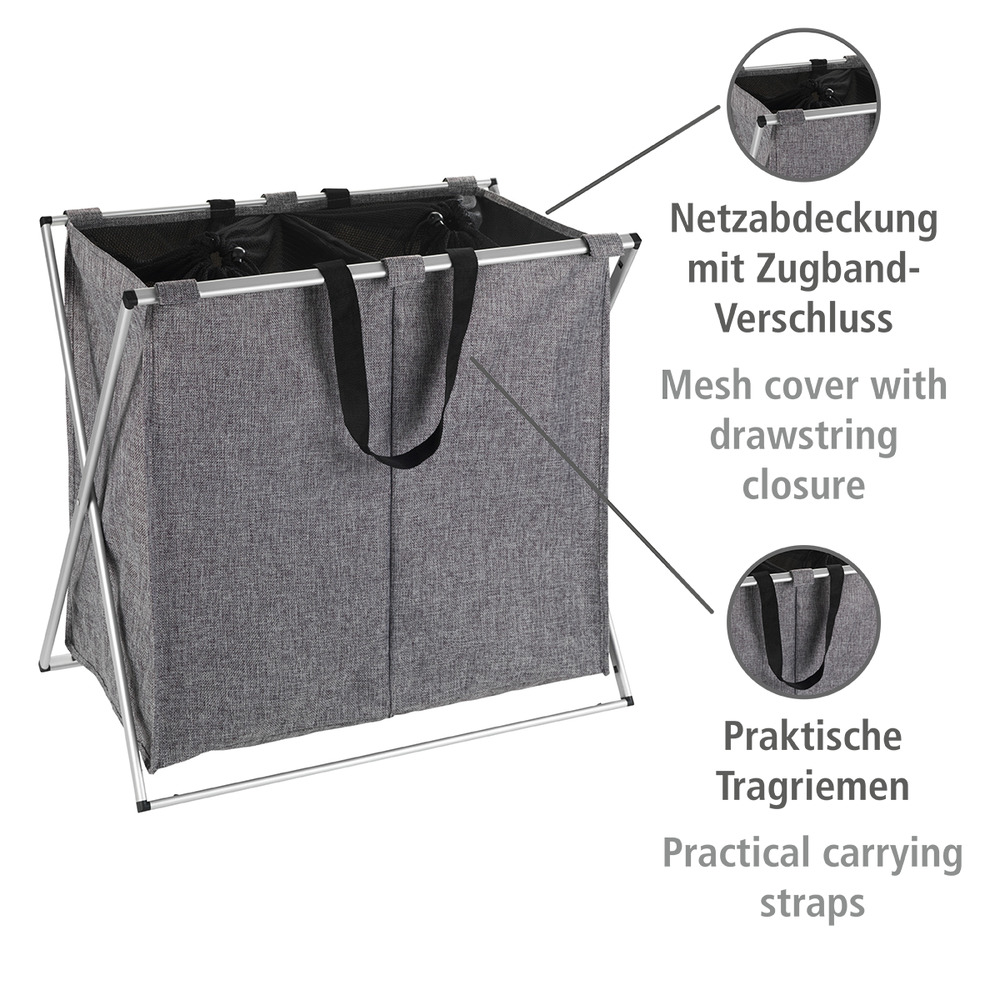 Panier à linge Duo gris chiné  Capacité : 120 litres