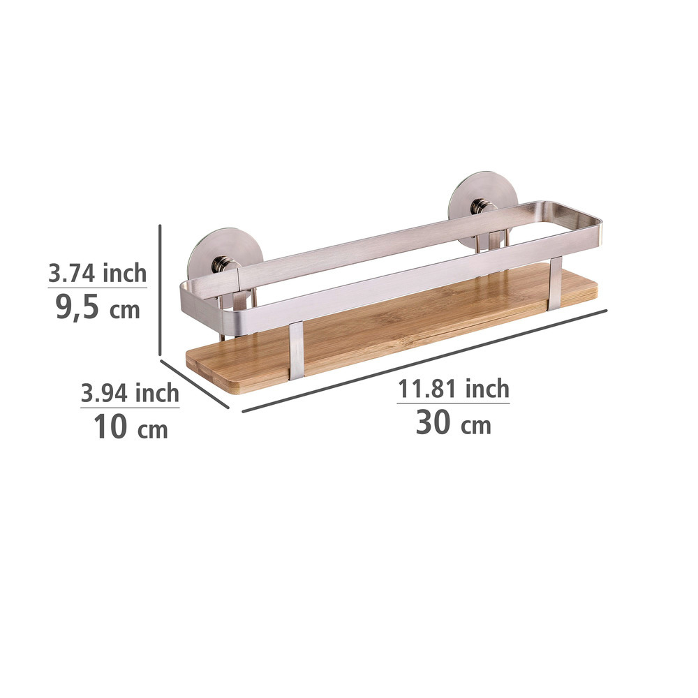 Etagère à epices murale Premium, Etagère murale cuisine fixation sans perçage avec adaptateur Turbo-Loc® inclus,   métal - bambou, 22x5,5x7 cm, brillant - marron