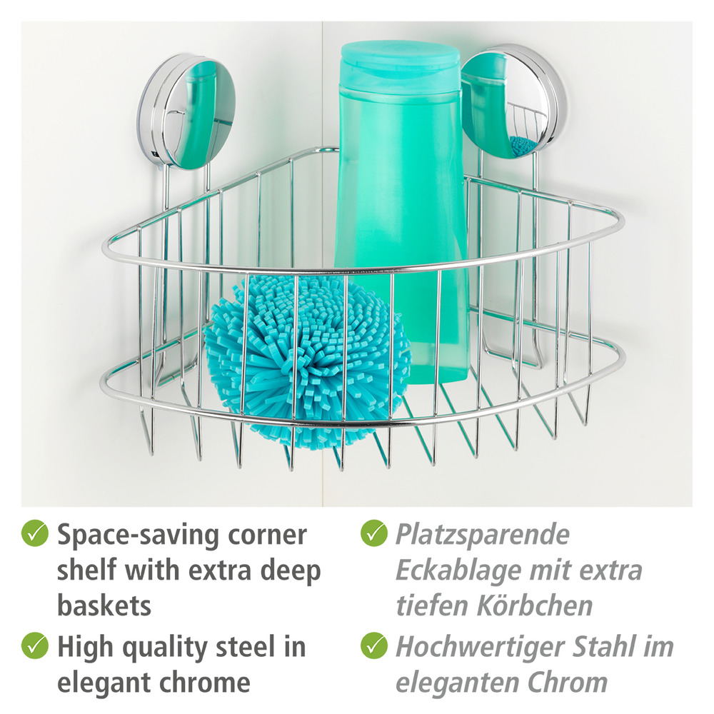 Etagère d'angle salle de bain grand format, solution sans perçage, innovation "Static Loc Plus", Osimo  solution sans perçage, innovation "Static Loc Plus"