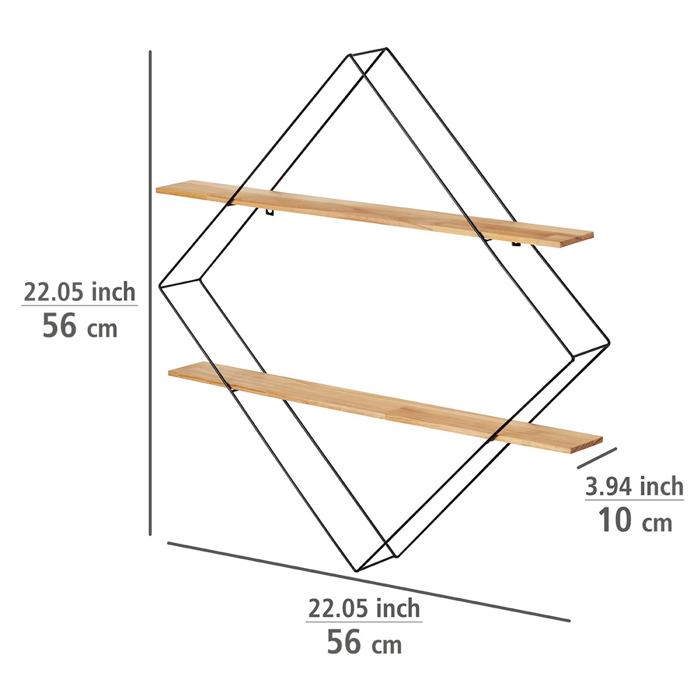 Etagère murale industrielle, étagère murale bois géométrique, 56x56x10 cm, Bois/Acier noir  Etagère murale avec 2 étagères