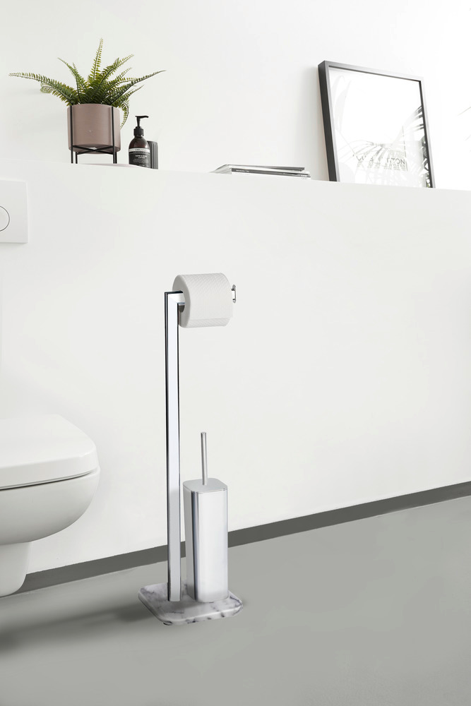 Combiné WC 2en1 Onyx, brosse WC et dérouleur papier toilette, acier inox  marbre