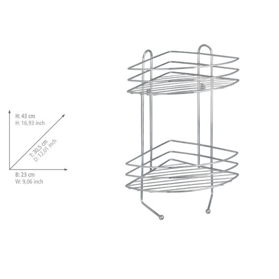 Etagère d'angle salle de bains à 2 niveaux  2 étagères, 2 crochets