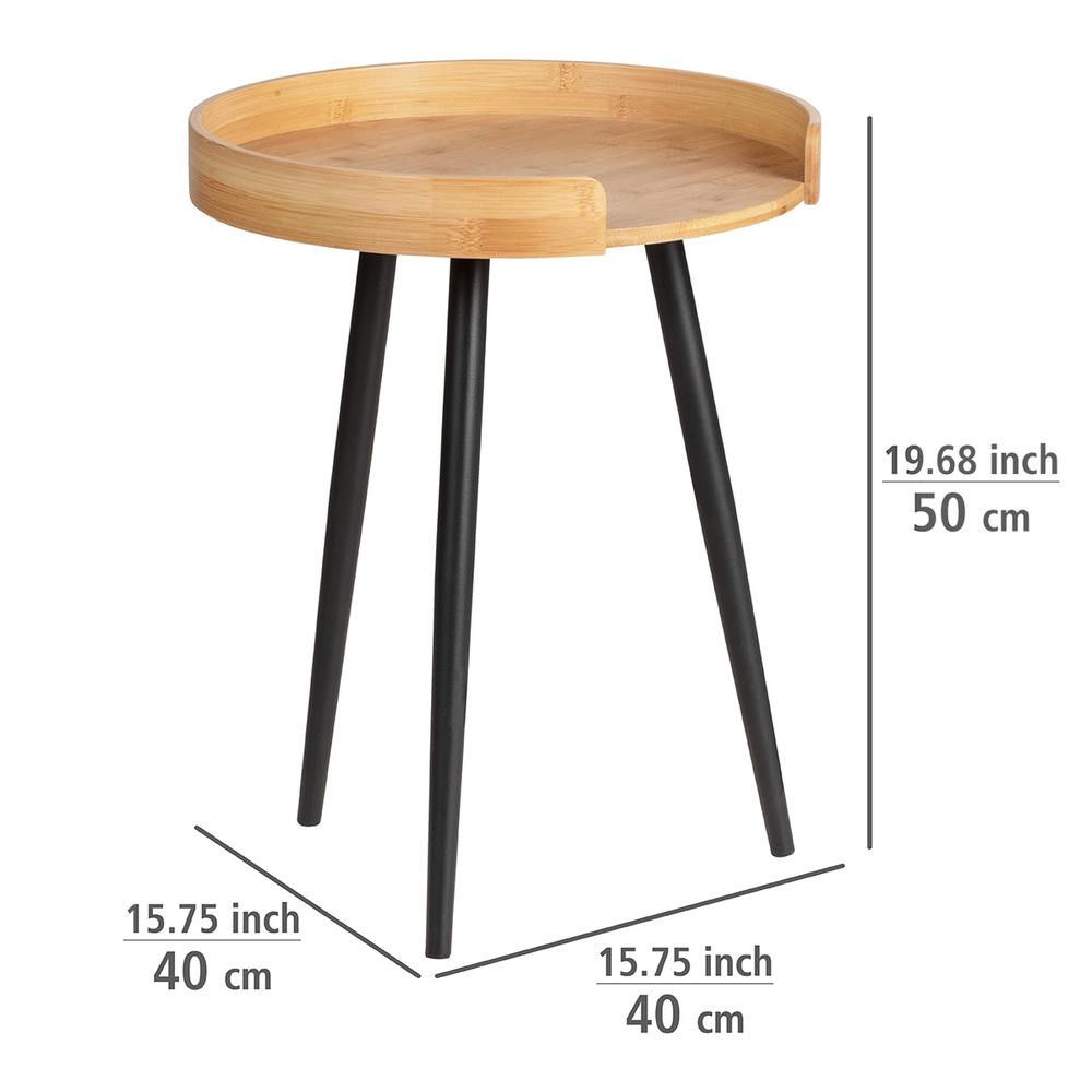 Petite table basse ronde, table d'appoint bout de canapé bois, pied métal noir,   en bambou et métal