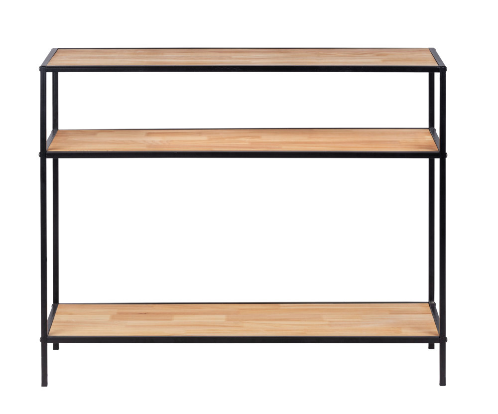 Console meuble, Console bois métal noir, 3 plateaux, 100x80x35 cm  Étagère avec 3 tablettes