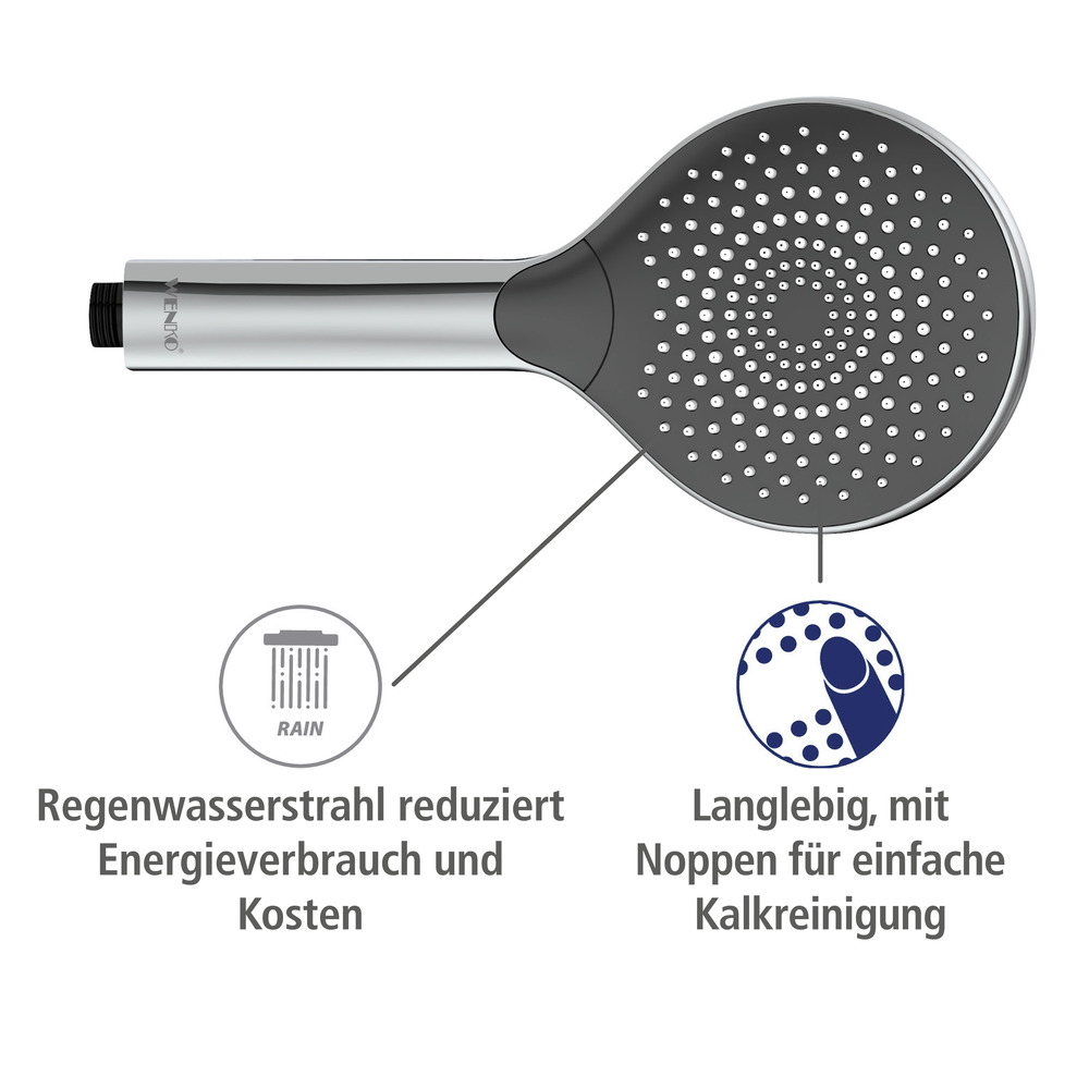 Pommeau de douche 3 jets, 40% économie d'eau, ø12 cm, finition chromée, embout universel 1/2"  ø12 cm