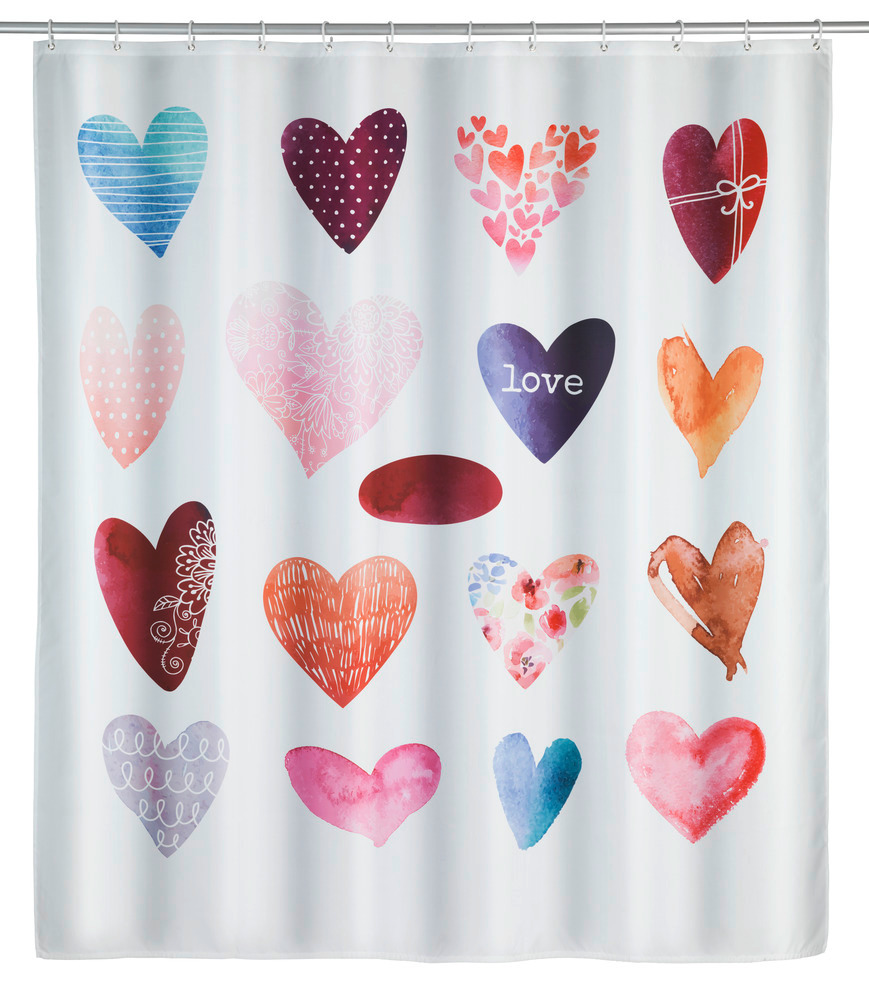 Rideau de douche Love  polyester, 180 x 200 cm, lavable