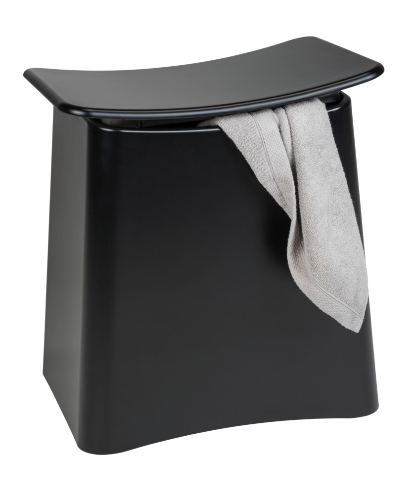 tabouret de douche Wing, noir mat  Tabouret de bain avec sac à linge retirable