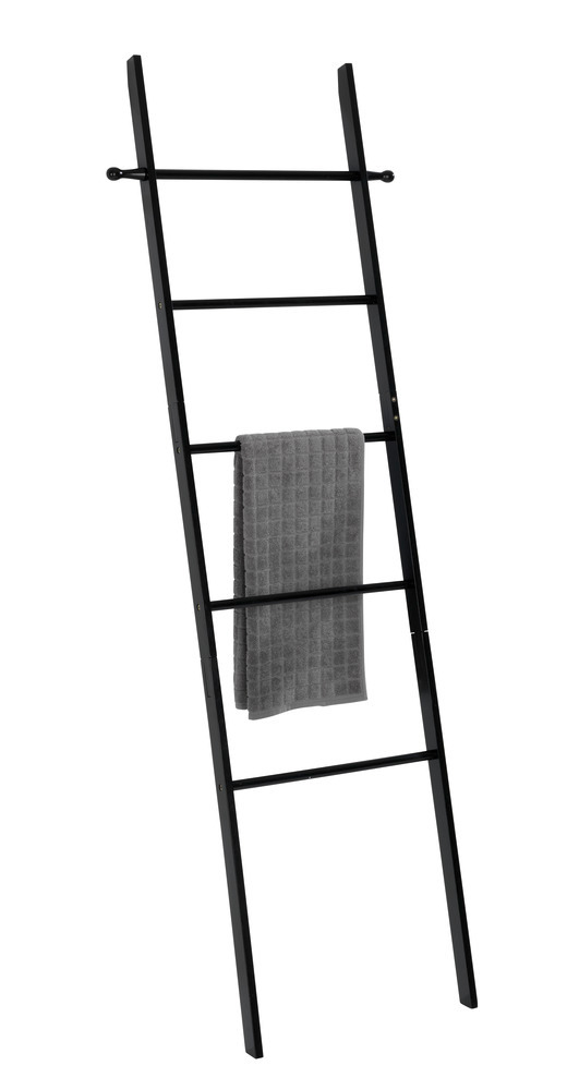 Echelle porte serviette sur pied, porte serviette bambou, noir, Loft, H170 cm  échelle décorative, bambou