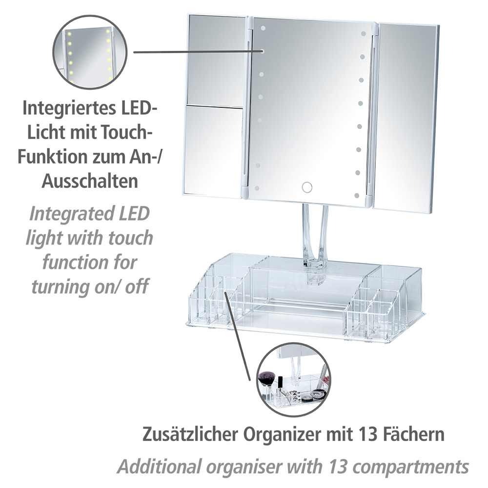 Miroir LED à poser avec organiseur Fanano  lumineux