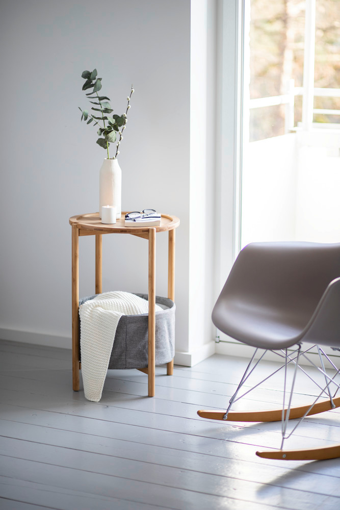 Table d'appoint scandinave avec bac rangement tissu, Table de nuit dans une chambre, bout de canapé et tabouret pour plantes,   Table dappoint scandinave avec bac rangement tissu,Table de nuit dans une chambre, bout de canapé