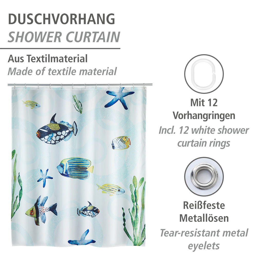 Rideau de douche Aquaria  polyester, 180 x 200 cm, lavable