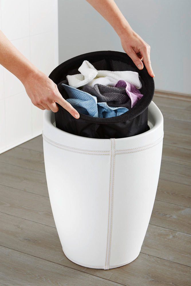 Tabouret de salle de bain Candy blanc imitation cuir  coffre à linge