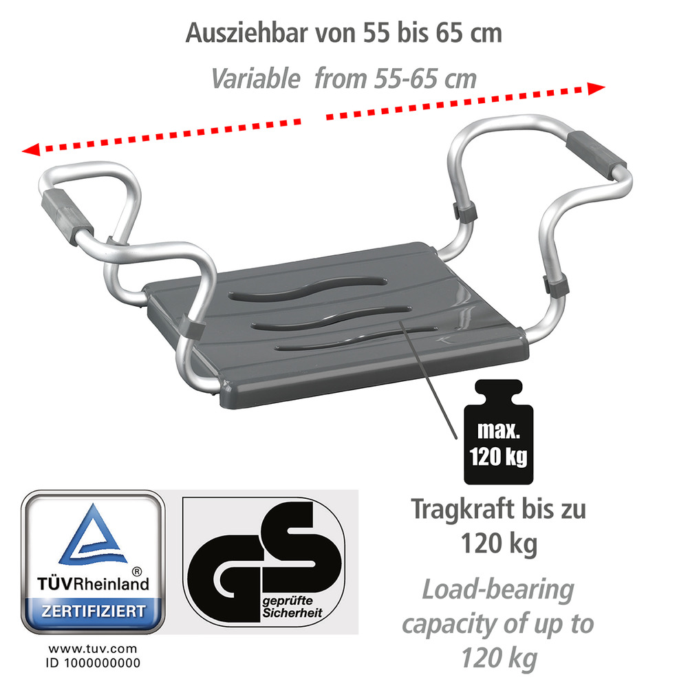 Siège de baignoire Gris  extensible, capacité de charge 150 kg