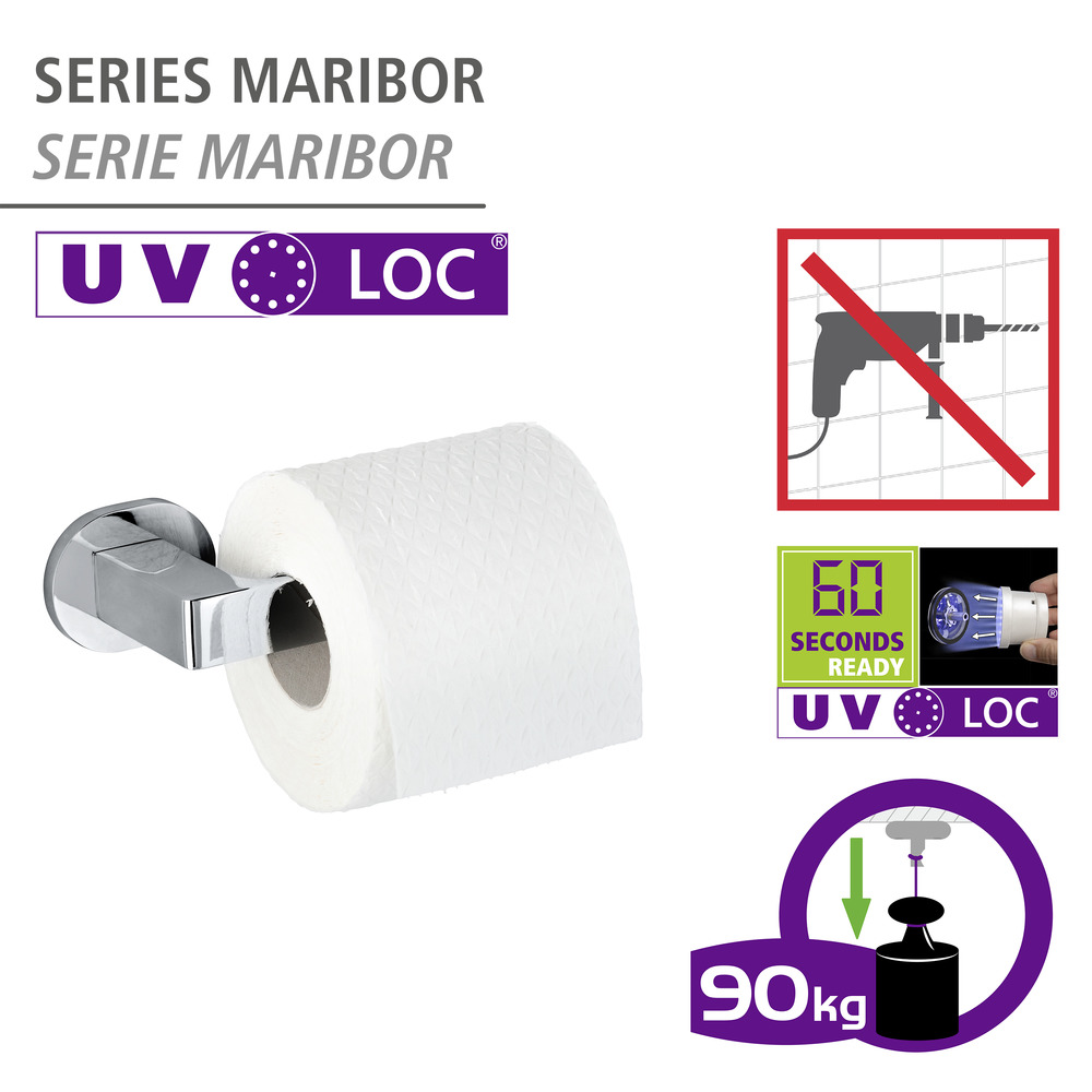 UV-Loc® Porte papier WC Maribor  Fixation sans percer grâce à un système adhésif innovant