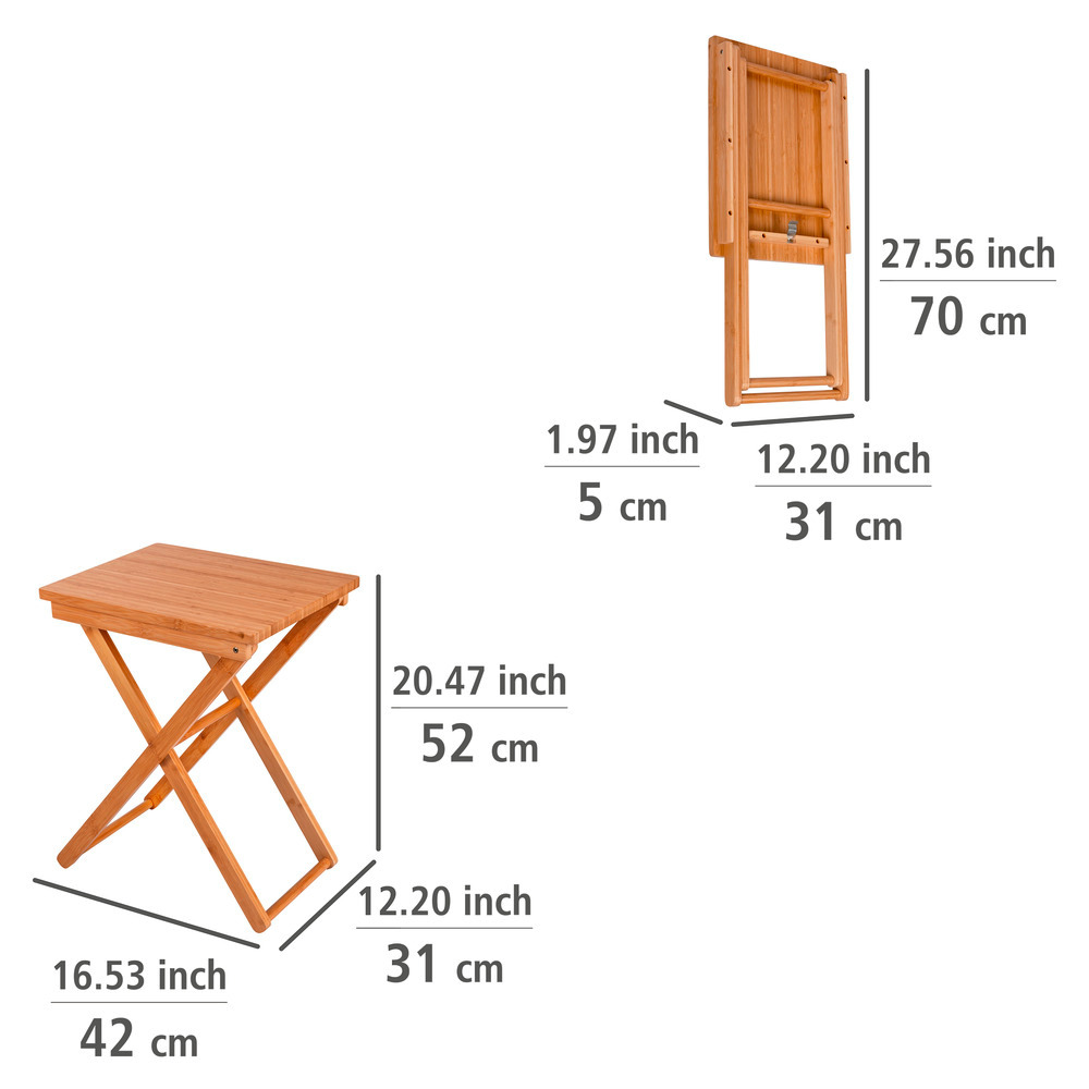 Table pliante Maui, en bambou  Étagère pliable peu encombrante