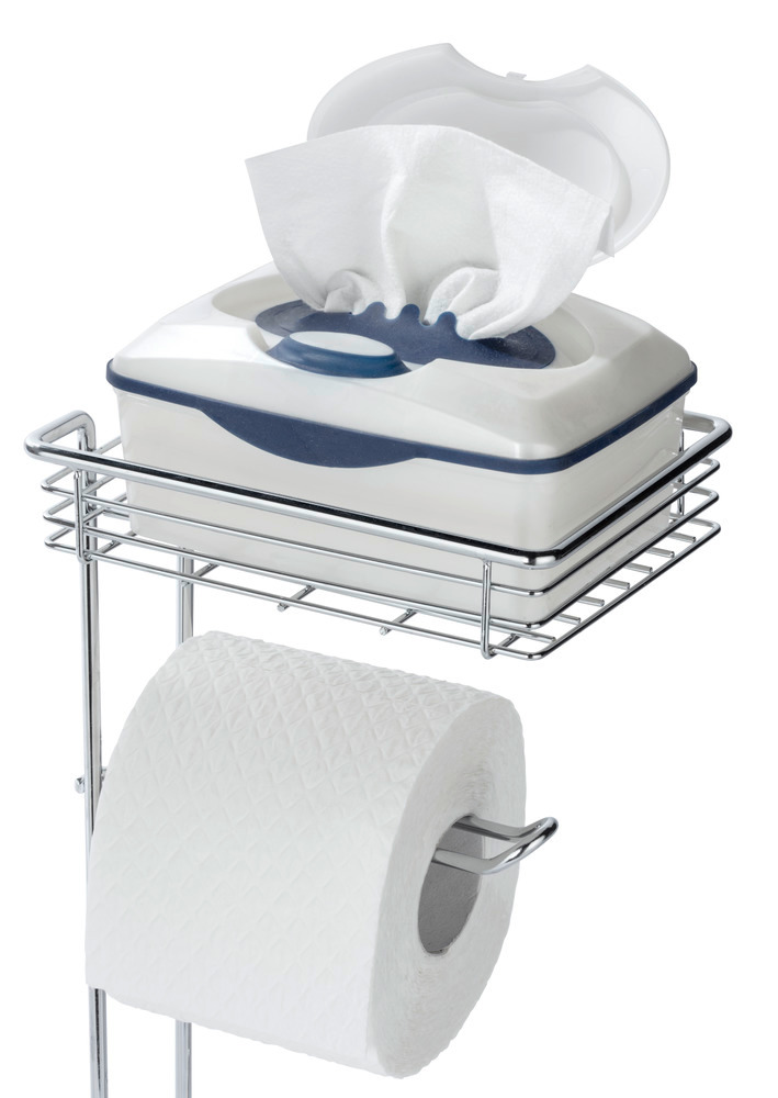 WENKO Porte papier papier toilette avec range papier toilette et étagère de rangement, acier chromé  