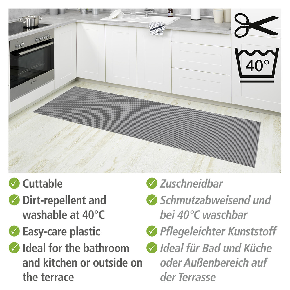 Tapis de bain en mousse souple, 65x200 cm, Uni gris  Tapis en mousse souple