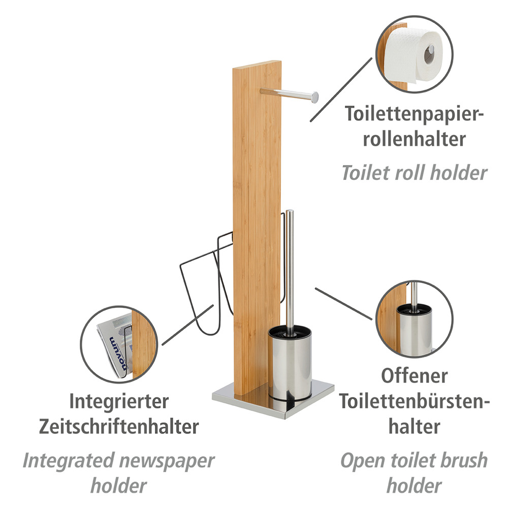 Combiné WC et porte-revues Portofino bambou  porte-brosse WC et dérouleur papier