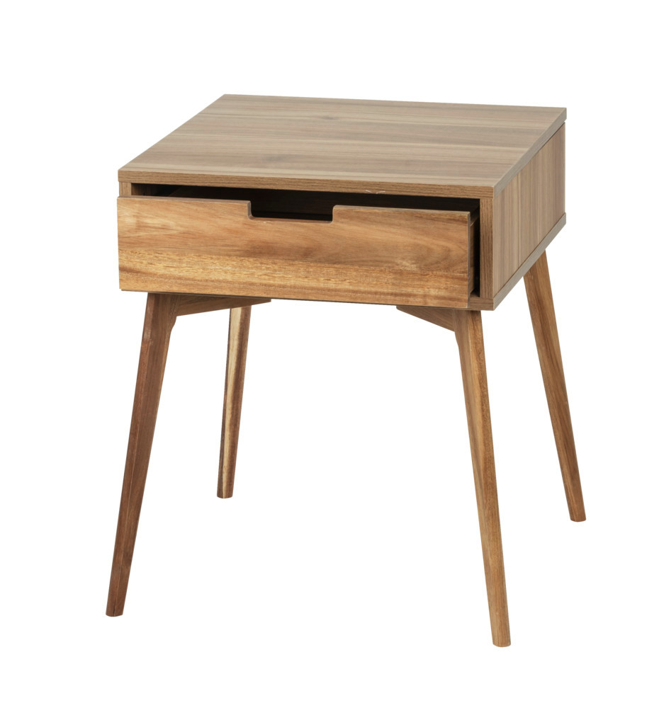 Table de nuit scandinave en bois FSC, petite table avec tiroir, Acina, 50 x 55 x 50 cm  Table de nuit bois, bout de canapé bois