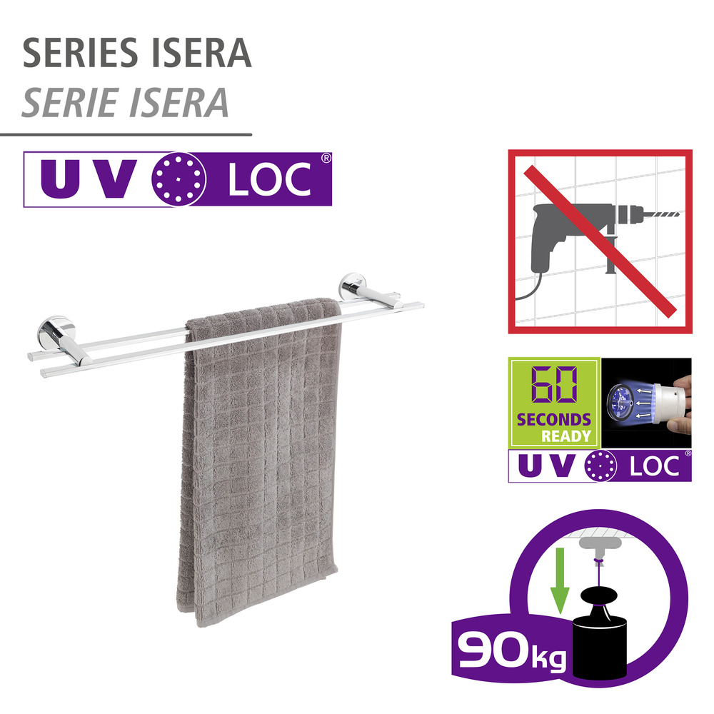 UV-Loc® Porte-serviettes Duo Isera, 60 cm  Fixation sans percer grâce à un système adhésif innovant