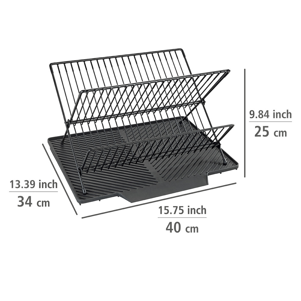 Egouttoir vaisselle cuisine noir Nelia avec tapis egouttoir  Surface inclinée pour un écoulement optimal de l'eau