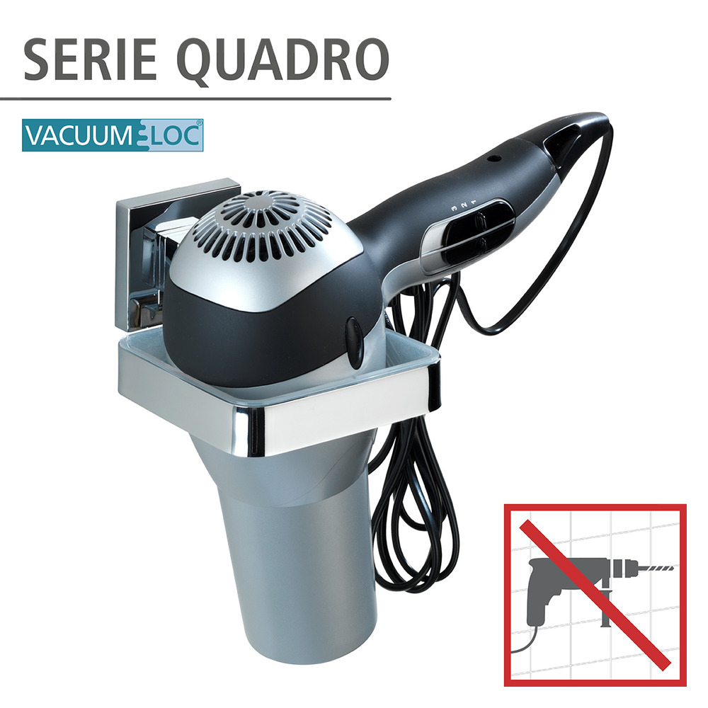 Vacuum-Loc® porte sèche-cheveux en acier inox Quadro  fixer sans percer