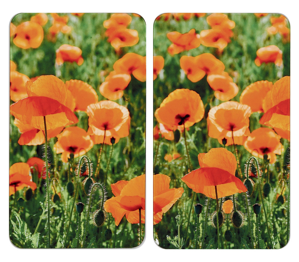 Protection plaque de cuisson en verre "champ de coquelicots", lot de 2  pour tous les types de feux