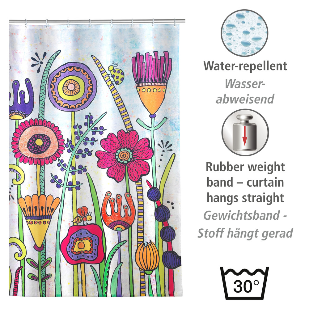 Rideau de douche Full Bloom  Polyester, 180 x 200 cm, lavable