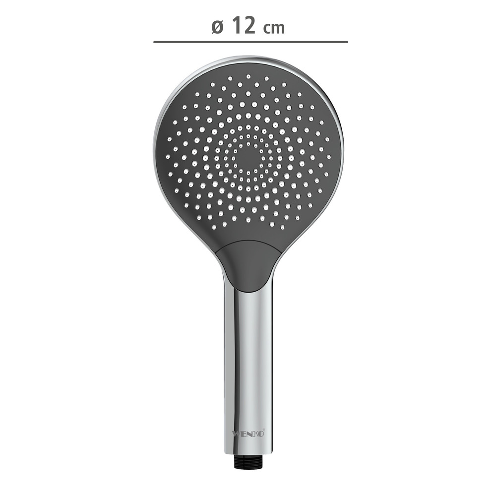 Pommeau de douche 3 jets, 40% économie d'eau, ø12 cm, finition chromée, embout universel 1/2"  ø12 cm