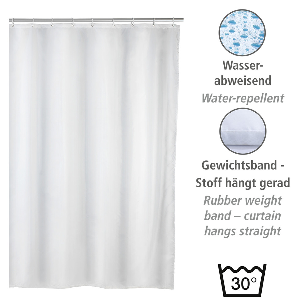 Rideau de douche Blanc anti-moisissure  polyester, lavable