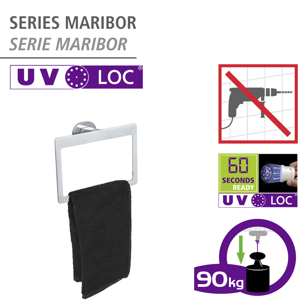 UV-Loc® Anneau porte-serviettes Maribor  Fixation sans percer grâce à un système adhésif innovant