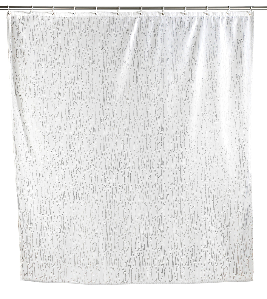 Rideau de douche Deluxe blanc  180 x 200 cm, lavable, avec pierres brillantes