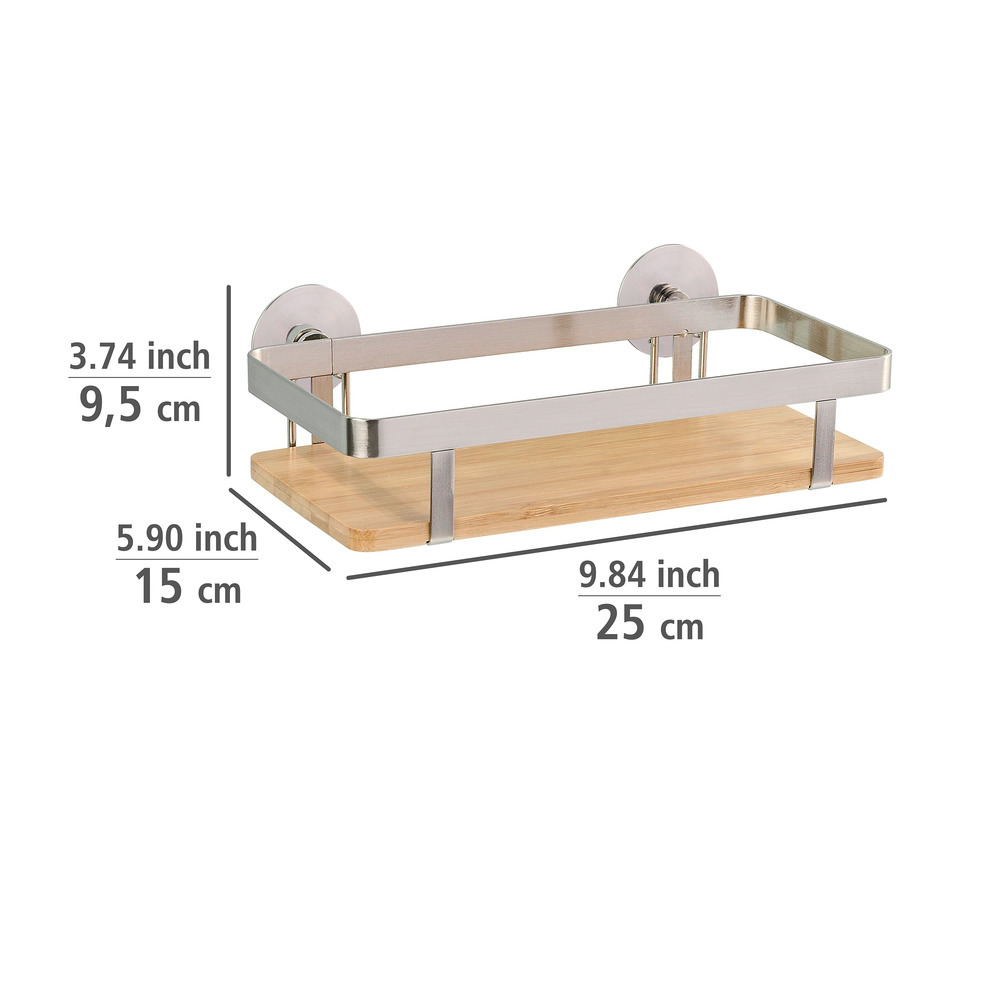 Étagère murale cuisine Premium, Etagère murale cuisine fixation sans perçage avec adaptateur Turbo-Loc® inclus,   métal - bambou, 25x12x5,5 cm, marron - brillant