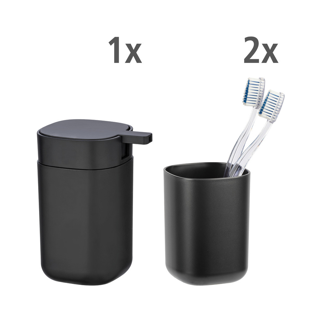 Set d'accessoires de salle de bain Davos, noir mat, set de 3 pièces  2 gobelets pour dentifrice, 1 distributeur de savon