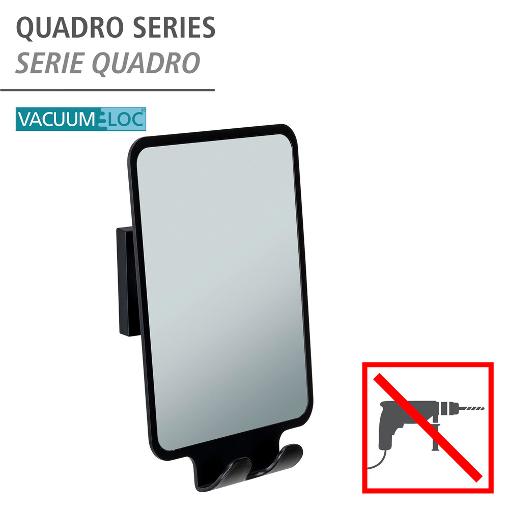 Miroir antibuée Vacuum-Loc® Quadro Noir  Fixer sans percer