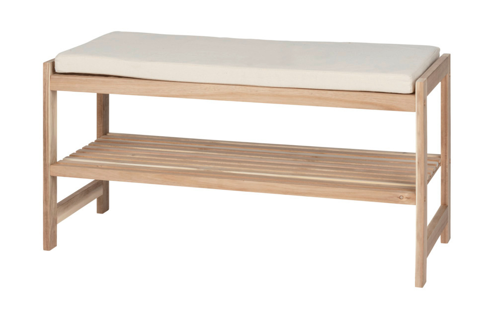 Banc d'entrée avec rangement chaussure et plateforme avec coussin, Bois FSC, Acina, 90x45x34 cm  Dimensions : 90 x 45 x 34 cm