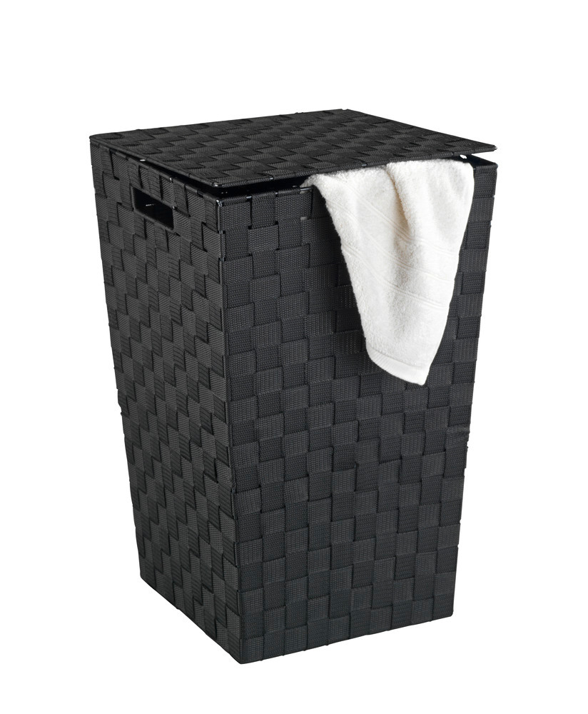 Panier à linge Adria, panier à linge plastique noir, design carré  corbeille à linge, 48 l