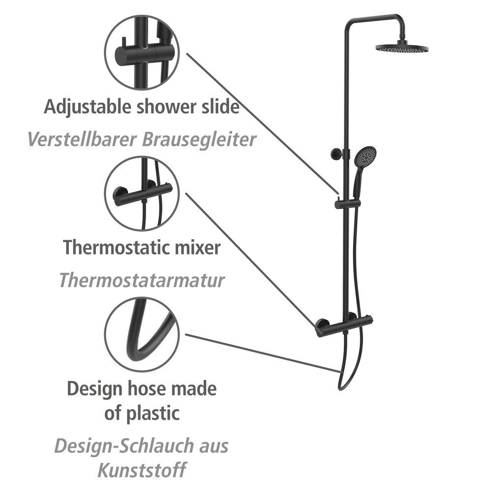 Système de douche Young Eco Noir  2 régulateurs watersaving inclus