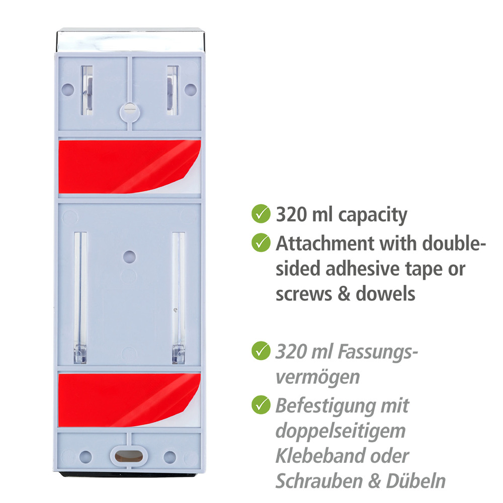 Distributeur savon liquide mural, distibuteur gel hydroalcoolique mural, Istres, chromé  distributeur de savon mural sans percage, contenance : 320 ml