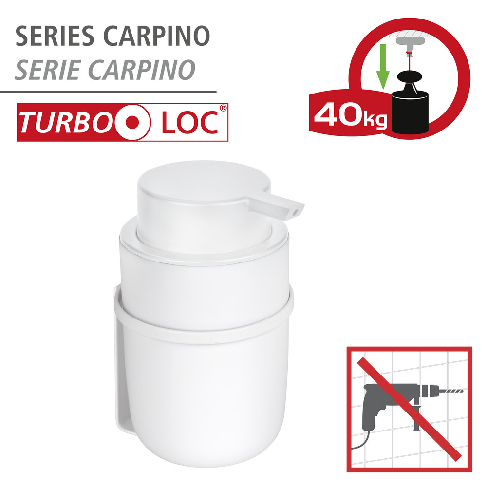 Distributeur savon Turbo-Loc® Carpino Blanc  Fixation sans perçage